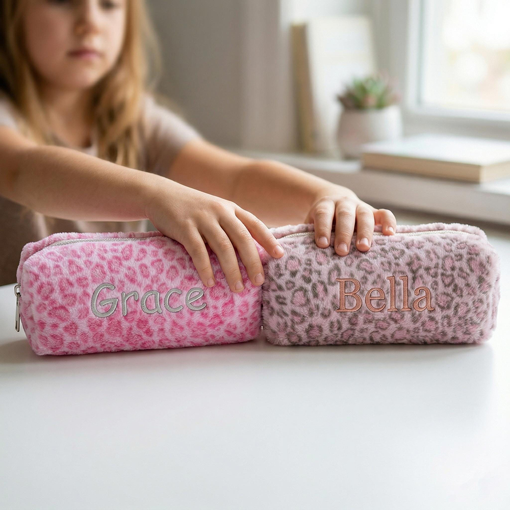 Personalized Embroidered Kids Soft Leopard Pencil Pouch | CWPack376