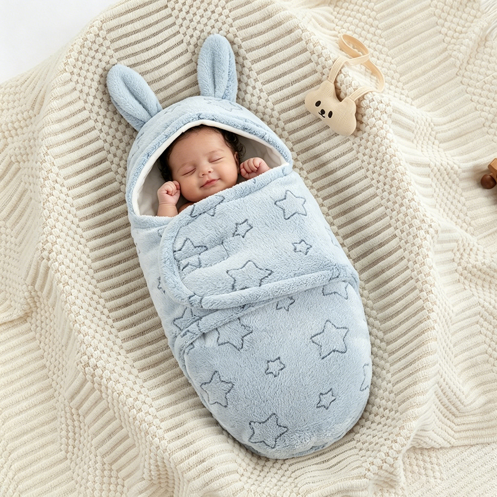 Personalized Baby Flannel Bunny Ear Swaddle Wrap | CWBaby507