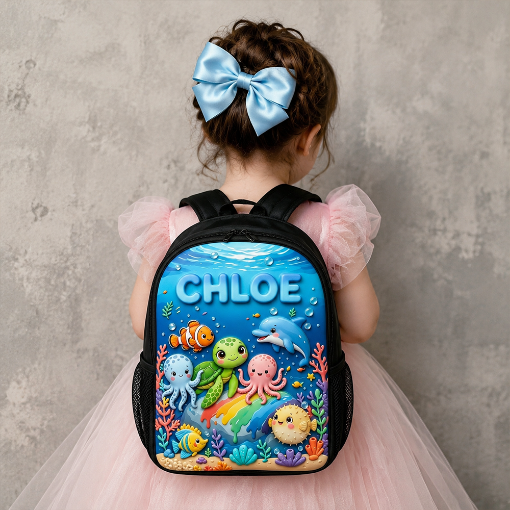 Personalized Kid Adorable Ocean Animals Backpack Set | CWPack383