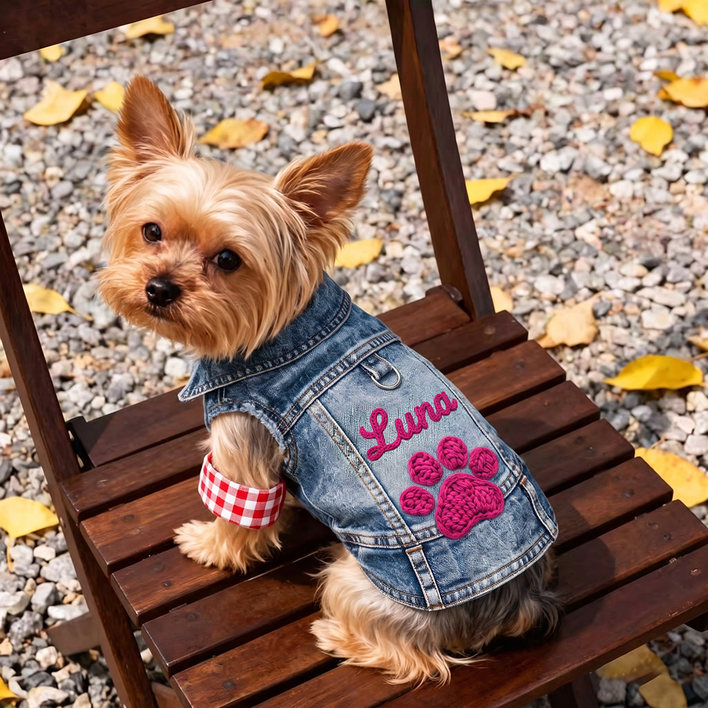 Personalized Hand Embroidered Pet Denim Jacket | BKPet542