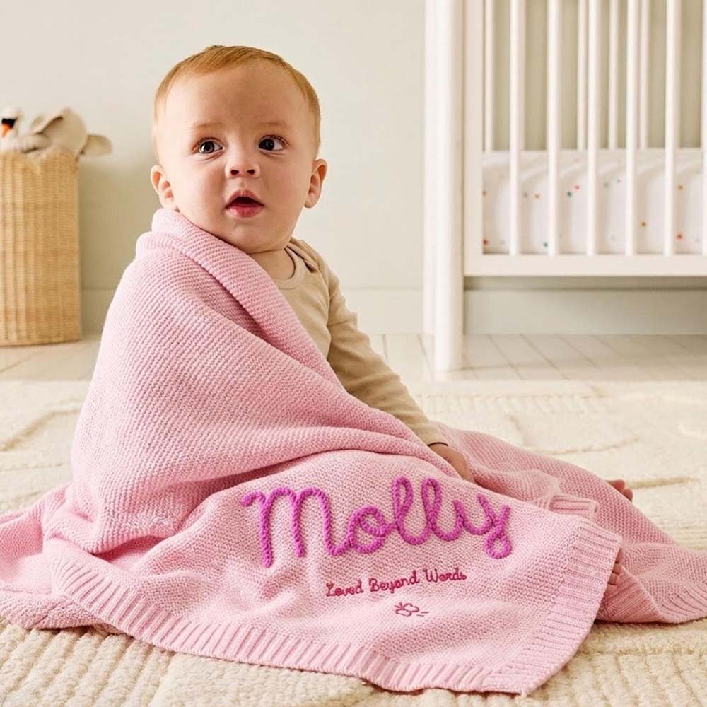 Personalized Hand Embroidered Knit Blanket for Baby | CWBaby512