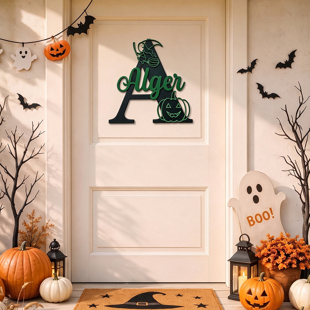 Personalized Halloween Monogram Door Decoration Name Sign | CWHalloween81