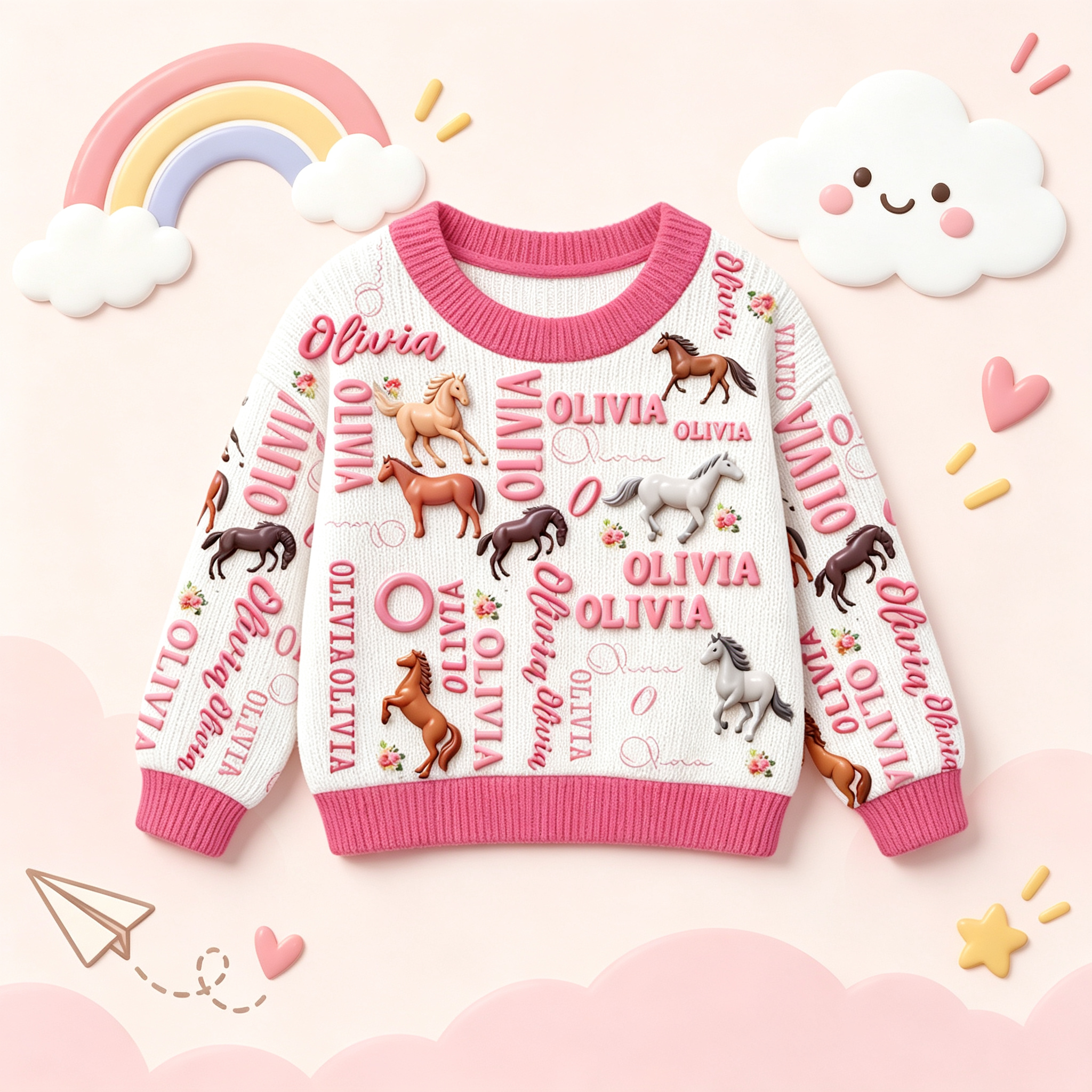 Personalized Lovely Kids Horse Knit Sweater | CWSweater27