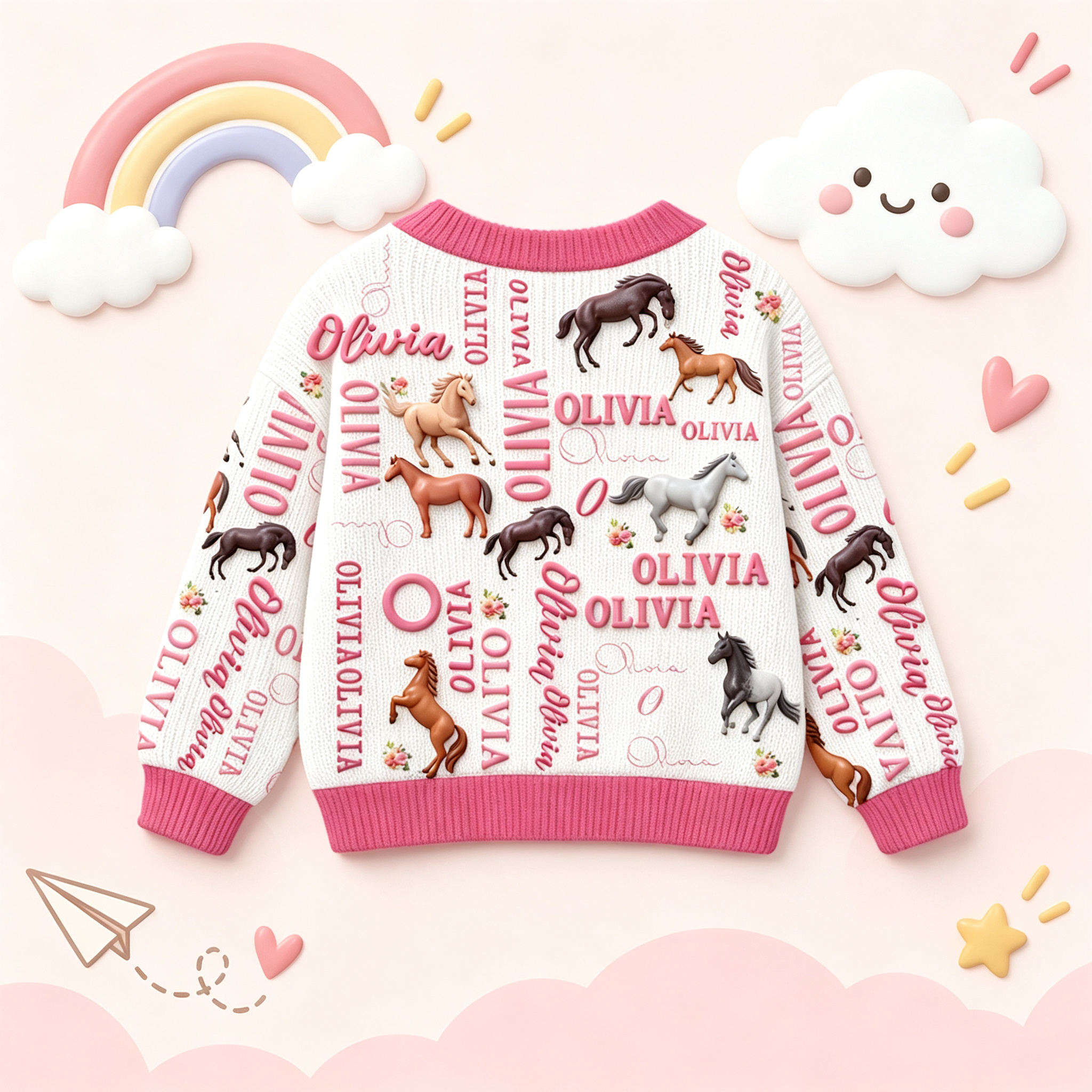 Personalized Lovely Kids Horse Knit Sweater | CWSweater27