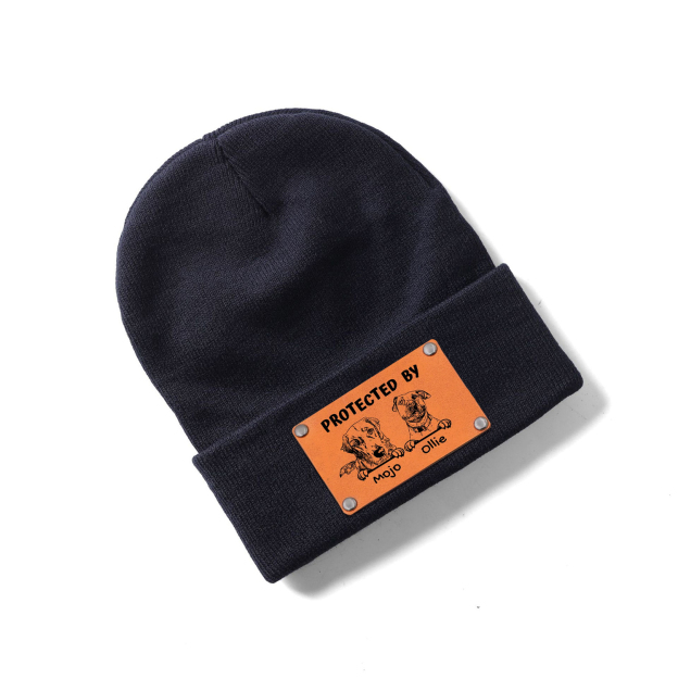 Personalized Vegan Leather Patch Baby Puppy Beanie | HSKid39