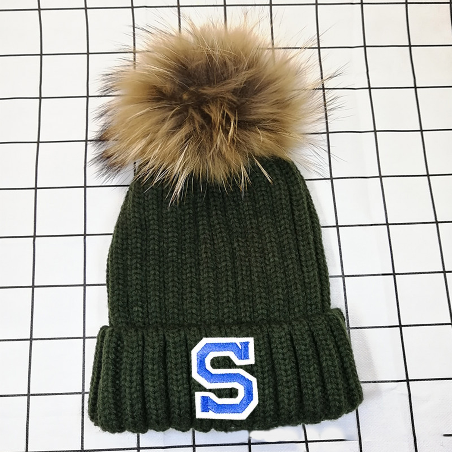 Personalized Initial Patch Pom Pom Beanie Hat | HSKid45