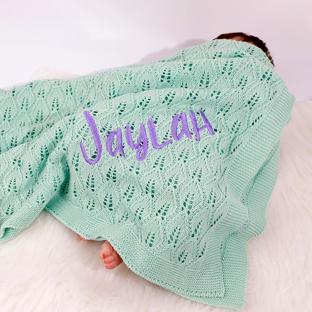 Personalized Embroidered Knit Baby Blanket for Unique Gift | CWBaby87