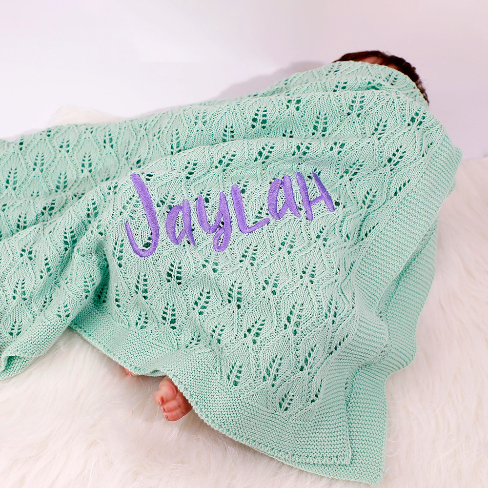 Personalized Embroidered Knit Baby Blanket for Unique Gift | CWBaby87