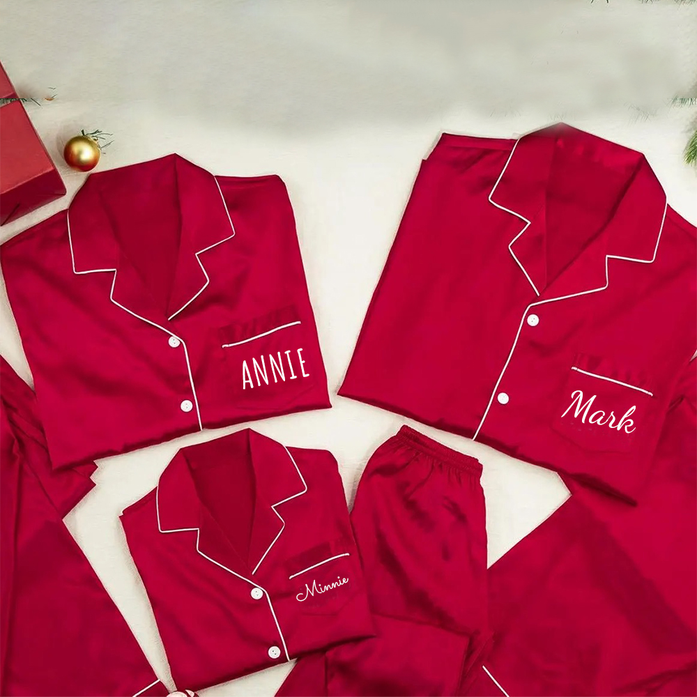 Personalized Christmas Satin Family Pajamas Set | CWFamily15