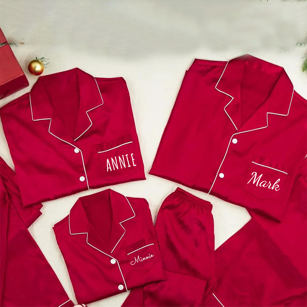 Personalized Christmas Satin Family Pajamas Set | CWFamily15