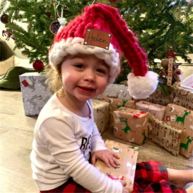 Personalized Leather Patch Chunky Knit Oversized Christmas Hat | MCGift97