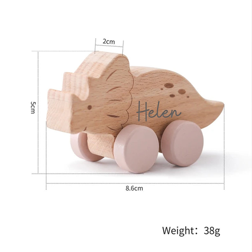 Personalized Natural Wooden Early Education Dinosaur Cars Toy Trolley | CWToy103