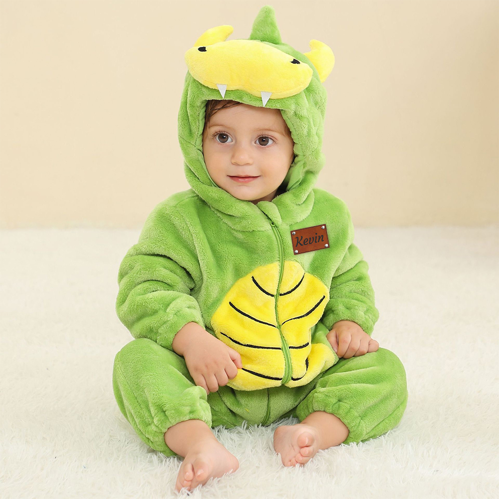 Personalized Leather Patch Baby Animal Romper  | CWBaby122