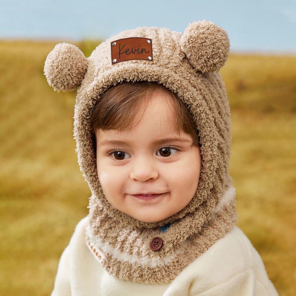 Personalized Leather Patch Kid Knitted Hat|CWBaby123