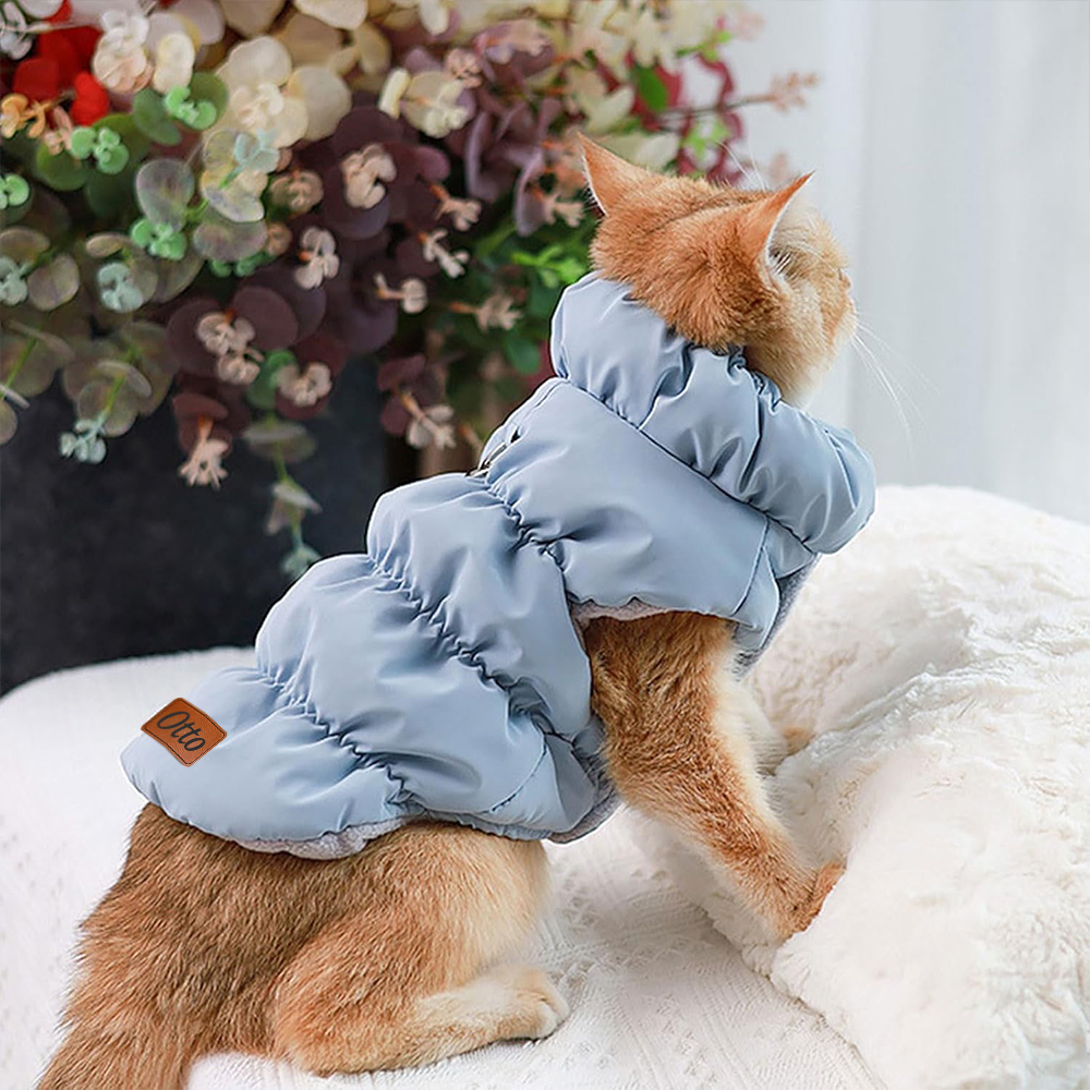 Personalized Leather Patch Pets Warm Puffer Jacket | BKPet140