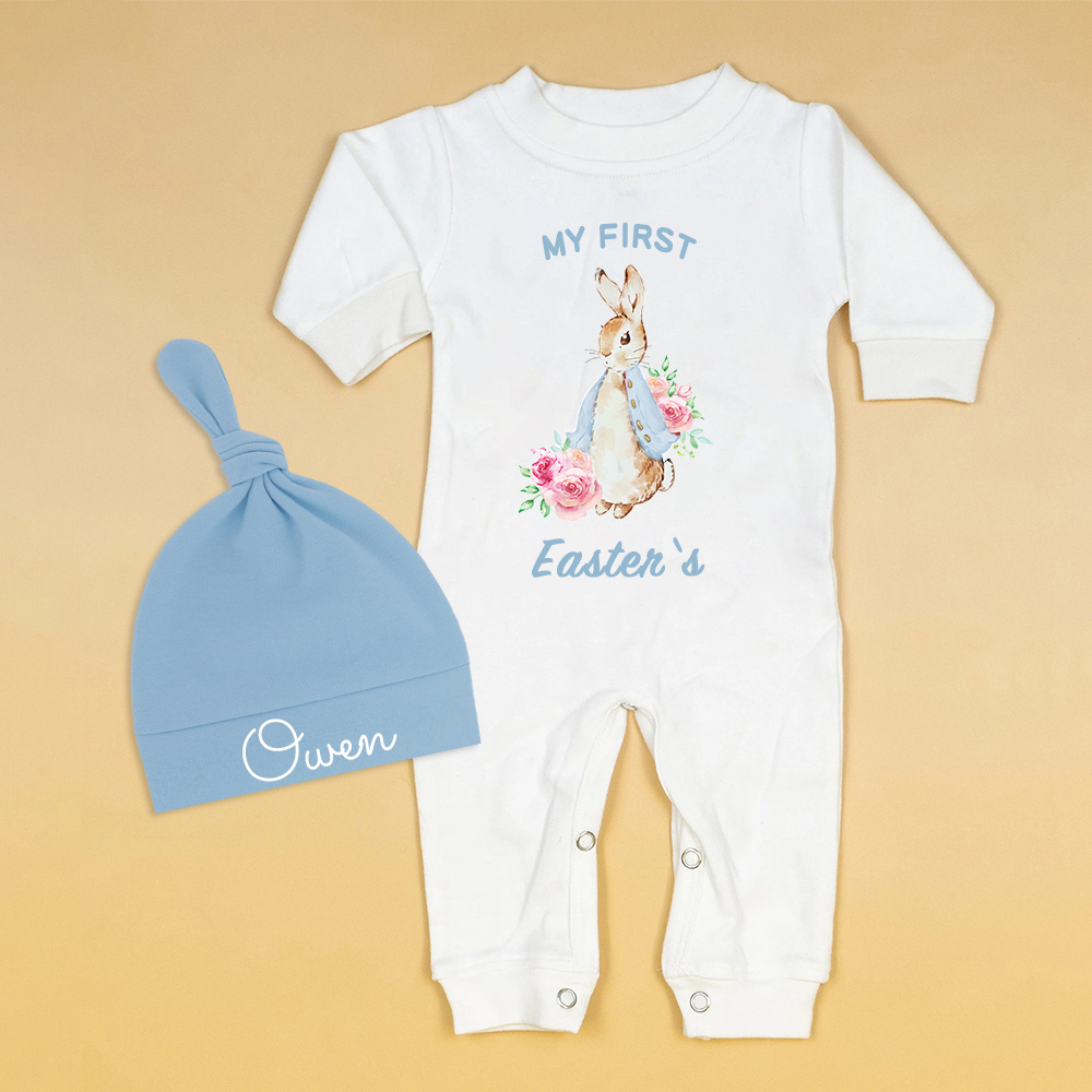 Personalized Baby First Easter Ropmer and Hat Set | CWBaby139