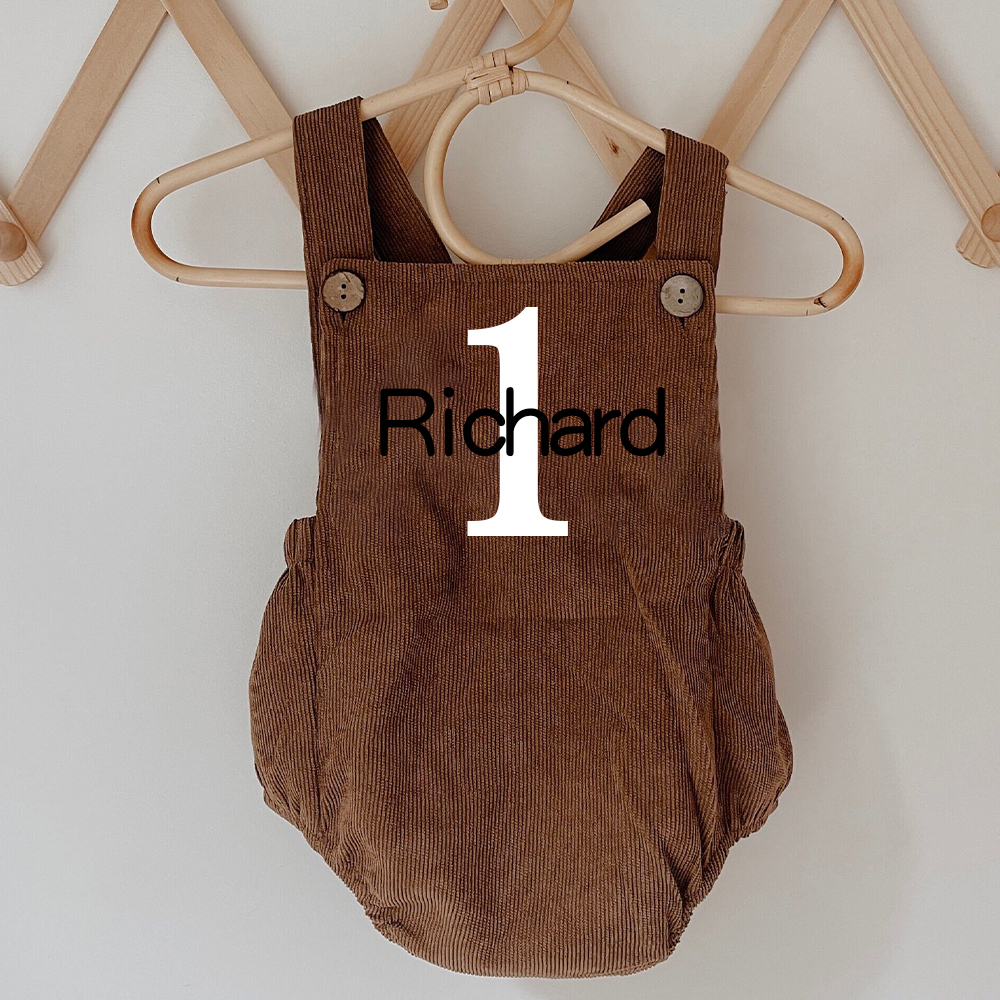 Personalized Baby First Birthday Suspender Triangle Jumpsuit Romper | CWBaby143