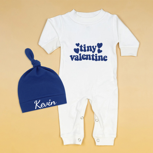 Personalized Baby First Valentine Ropmer and Hat Set | CWBaby144