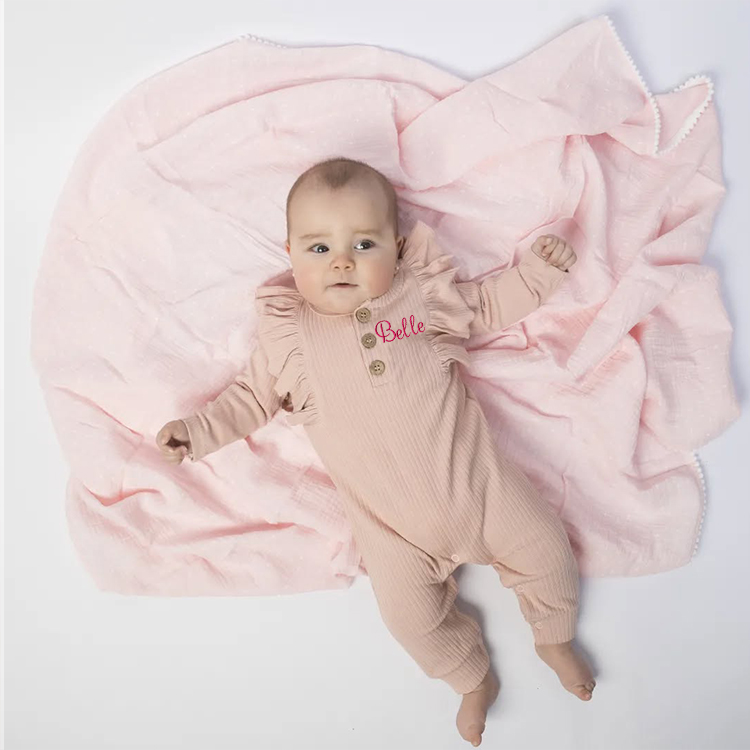 Personalized Baby Girls Ruffle Knit Bodysuit | CWBaby150