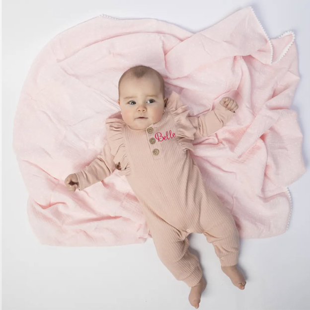 Personalized Baby Girls Ruffle Knit Bodysuit | CWBaby150