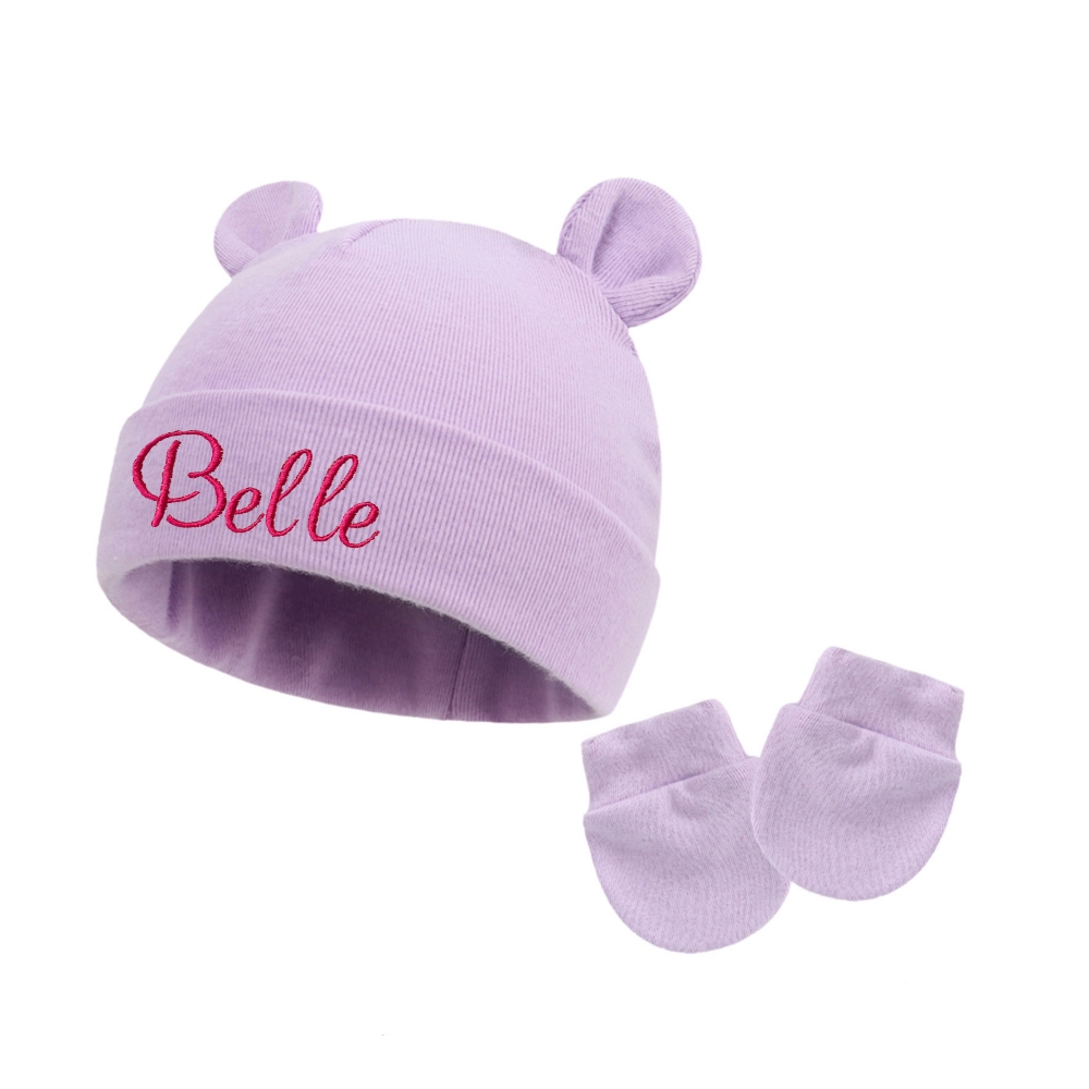 Personalized Embroidery Bear Newborn Homecoming Hat and Gloves Set | HSKid56