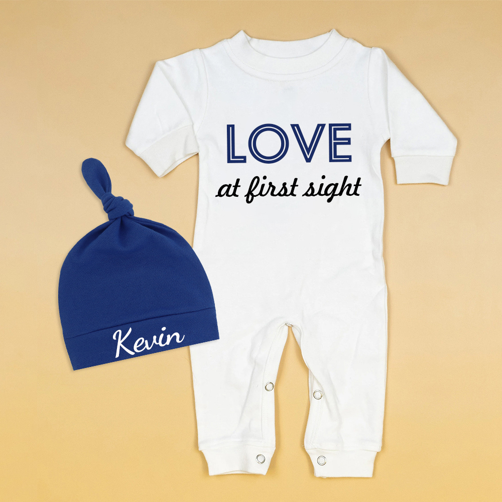 Personalized Baby First Valentine Ropmer and Hat Set | CWBaby146