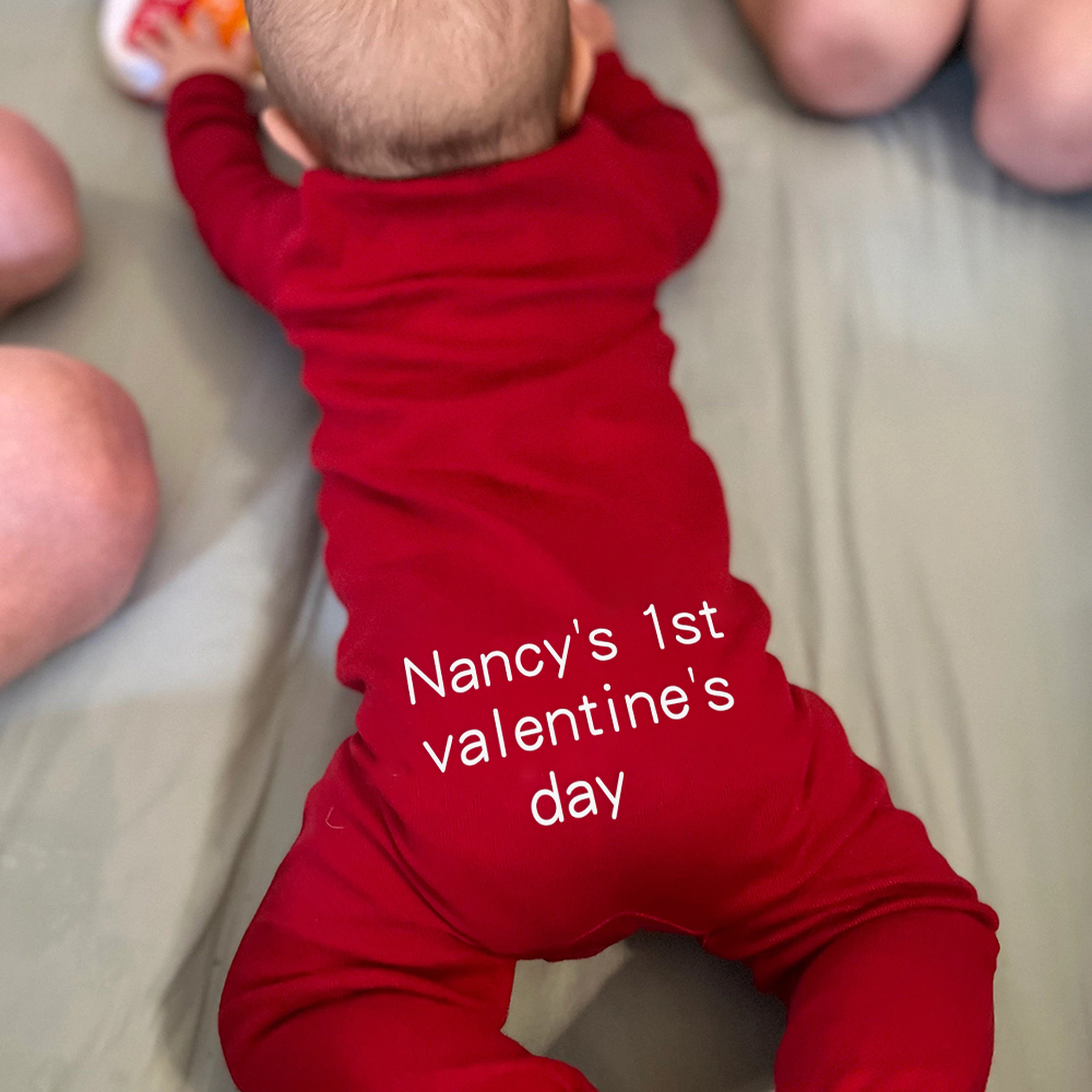 Personalized Baby First Valentine Cozy Soft Long Sleeve Romper | MCGift9001