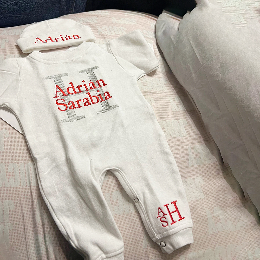 Personalized Embroidery Monograms Baby Coming Home Ropmer and Hat Set | CWBaby160