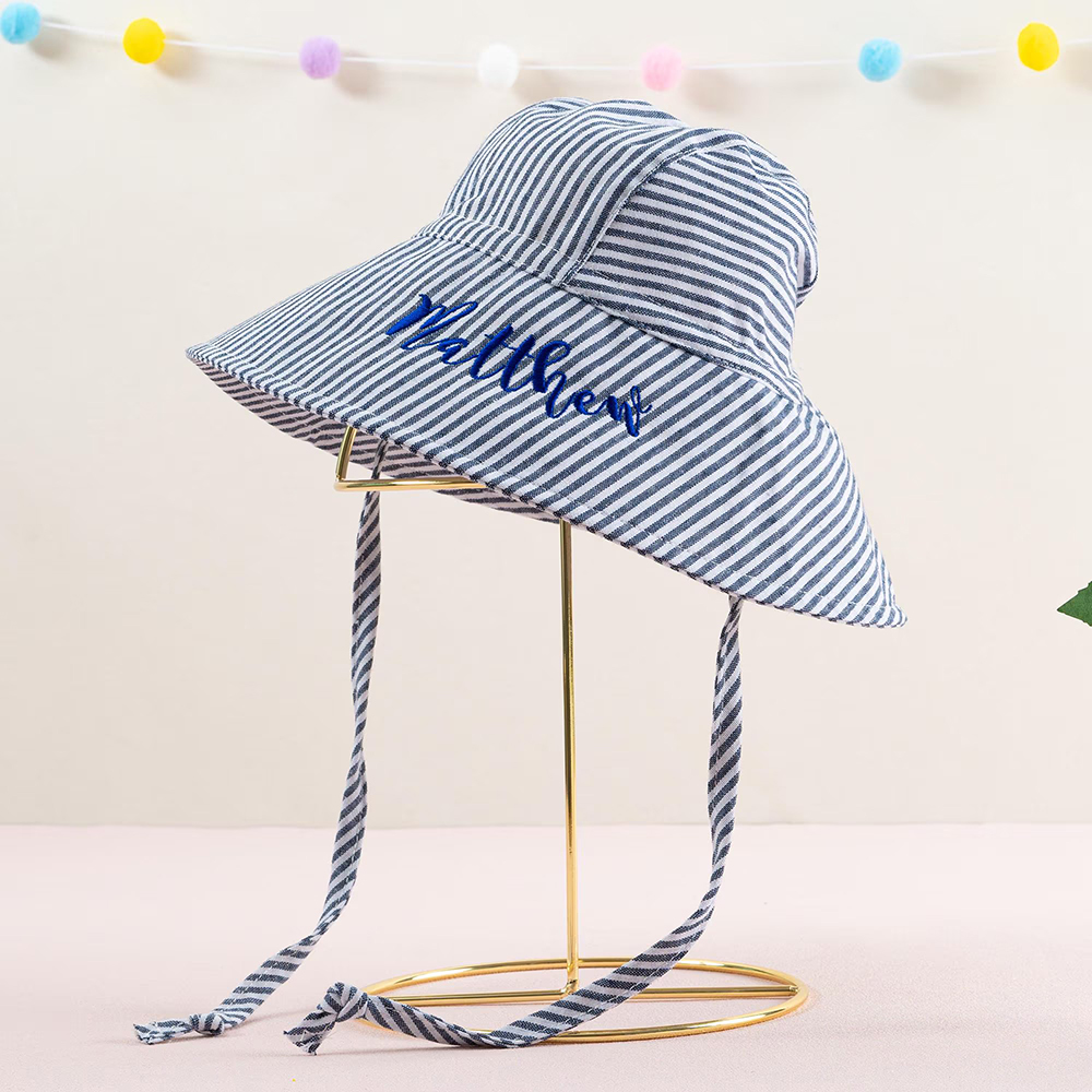 Personalized Embroidery Seersucker Sun Protection Hat | CWBeach161