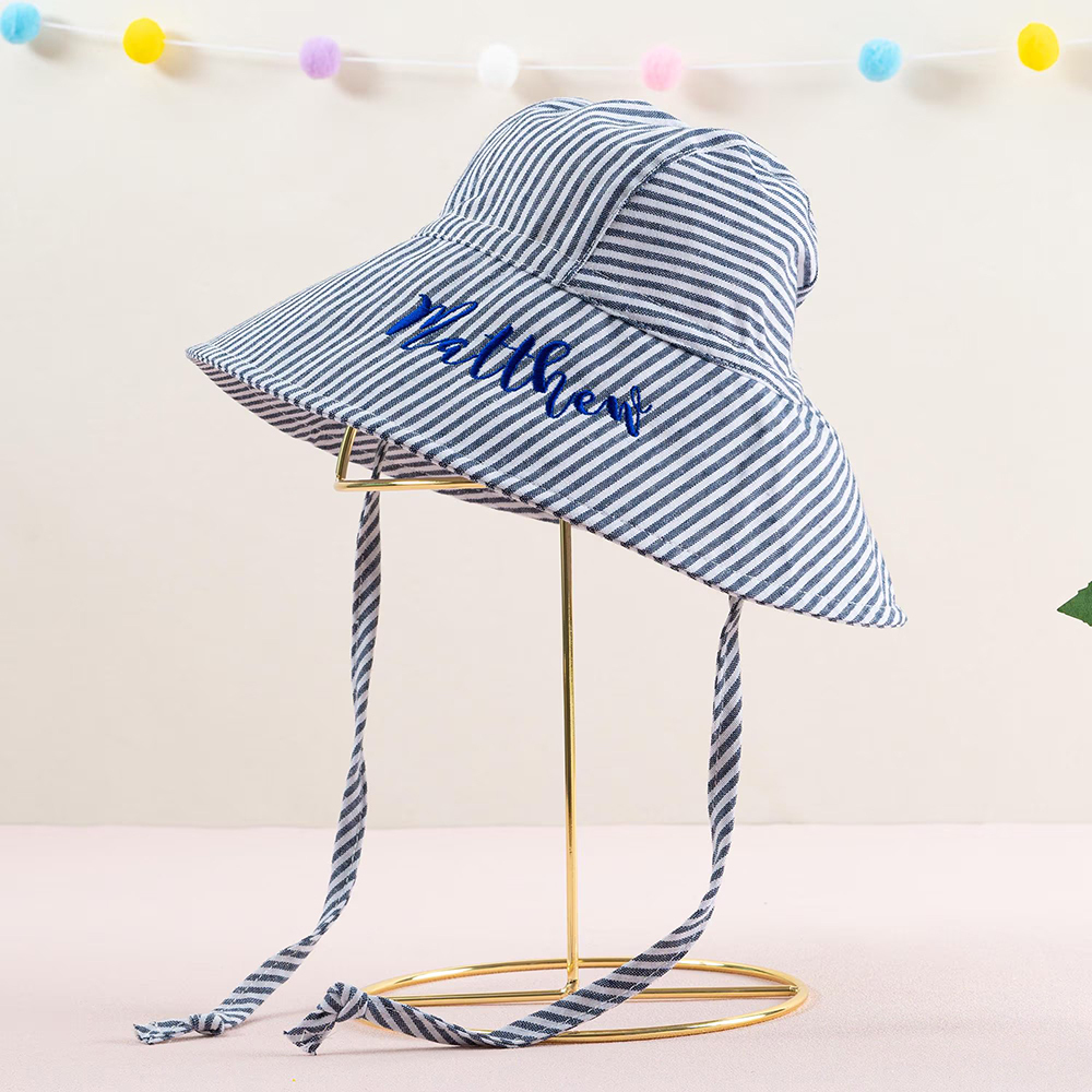 Personalized Embroidery Seersucker Sun Protection Hat | CWBeach161