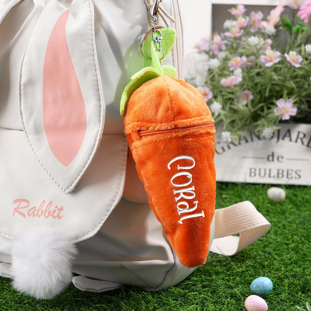 Personalized Easter Plush Carrot Keychain with Bunny | CWEaster52