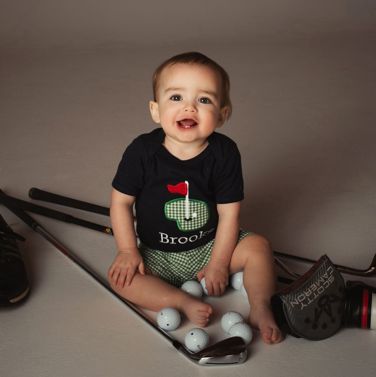 Personalized Baby Monogrammed Golf Applique Romper and Shorts Set | CWBaby209