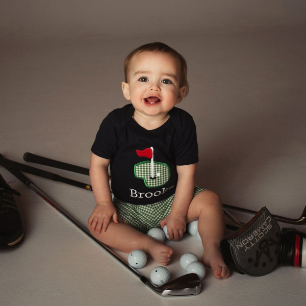 Personalized Baby Monogrammed Golf Applique Romper and Shorts Set | CWBaby209