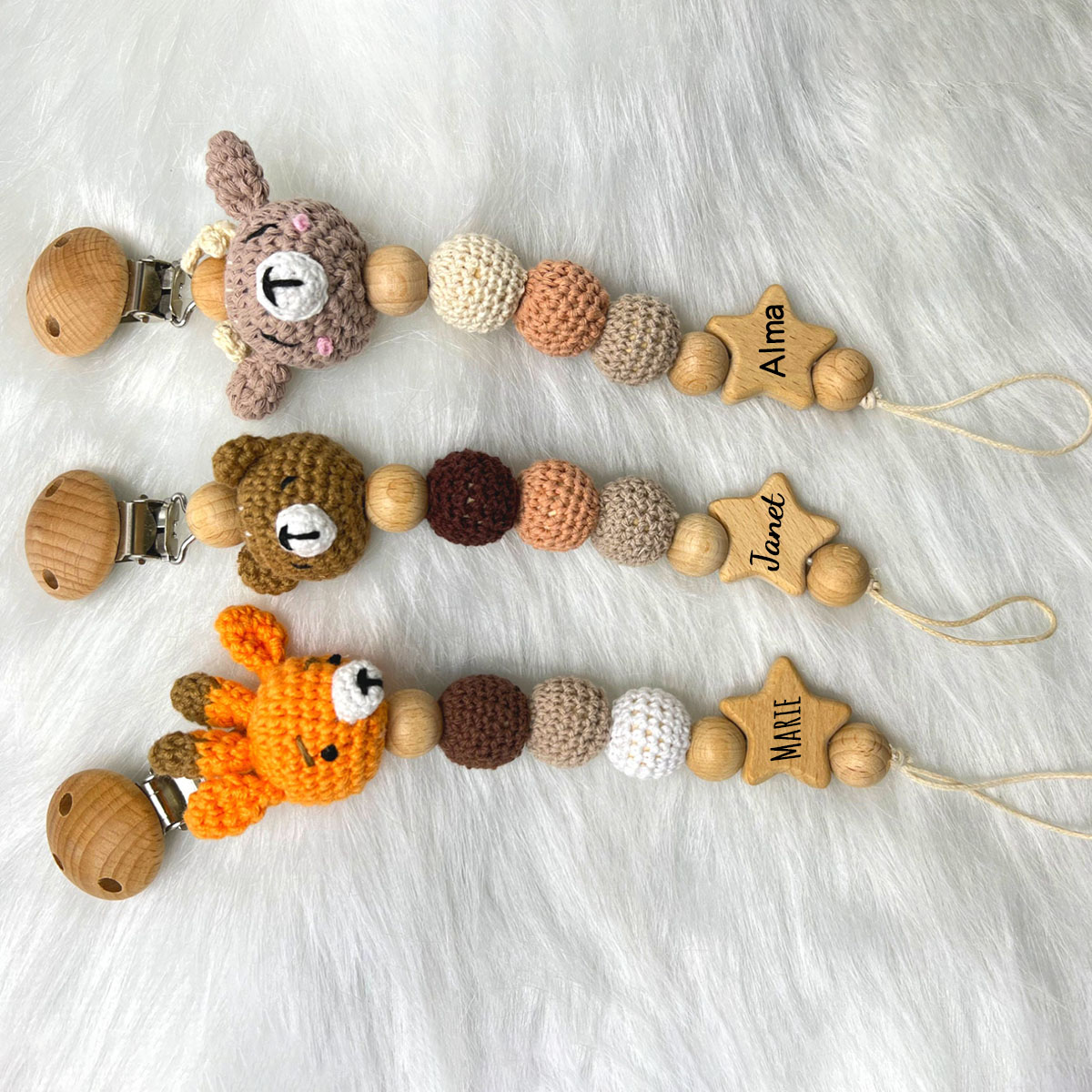 Personalized Baby Pacifier Crochet Animals Clip | CWBaby42