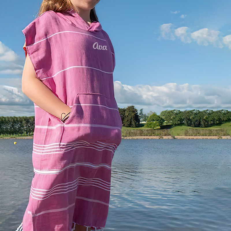 Personalized Turkish Beach Towel with Hoodie Kid & Adult | KKTowel55