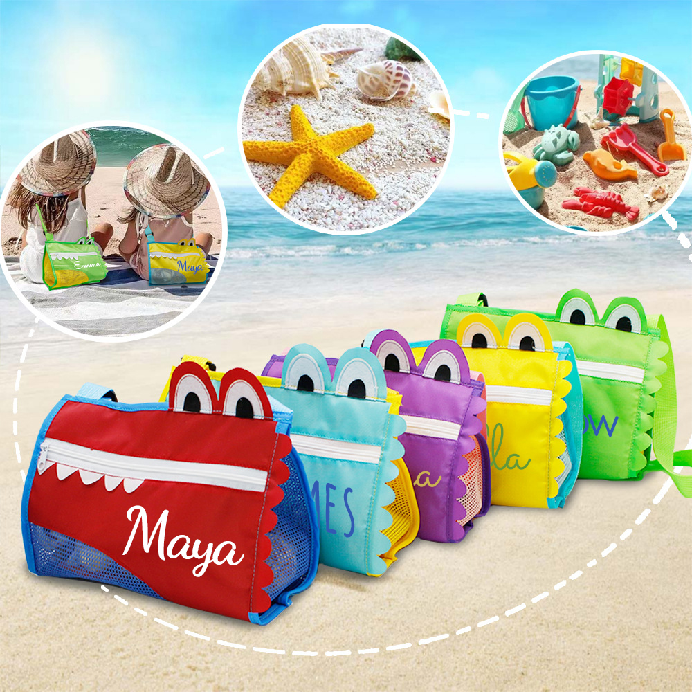Personalized Kids Crocodile Seashell Zipper Mesh Beach Bag | CWBeach93