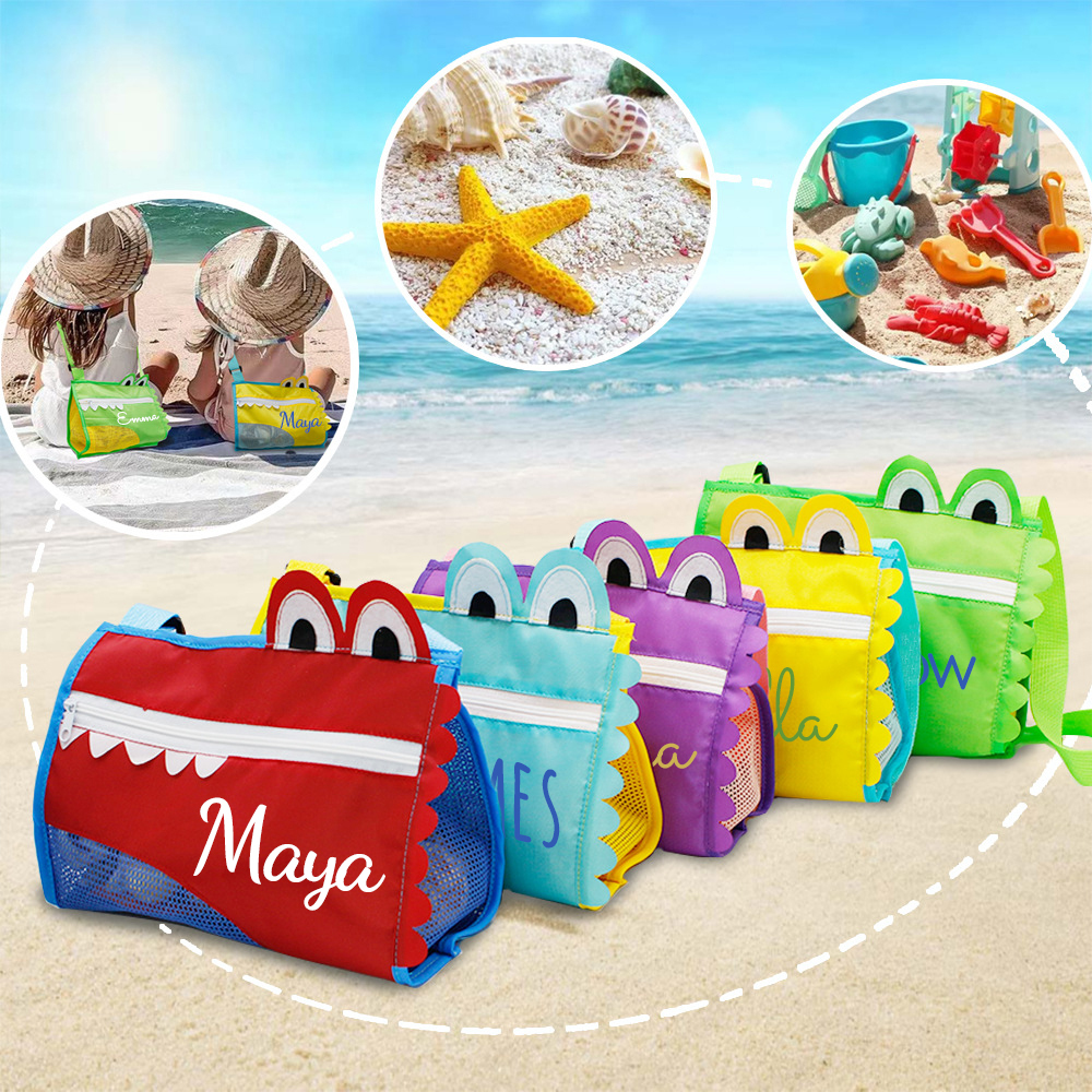 Personalized Kids Crocodile Seashell Zipper Mesh Beach Bag | CWBeach93