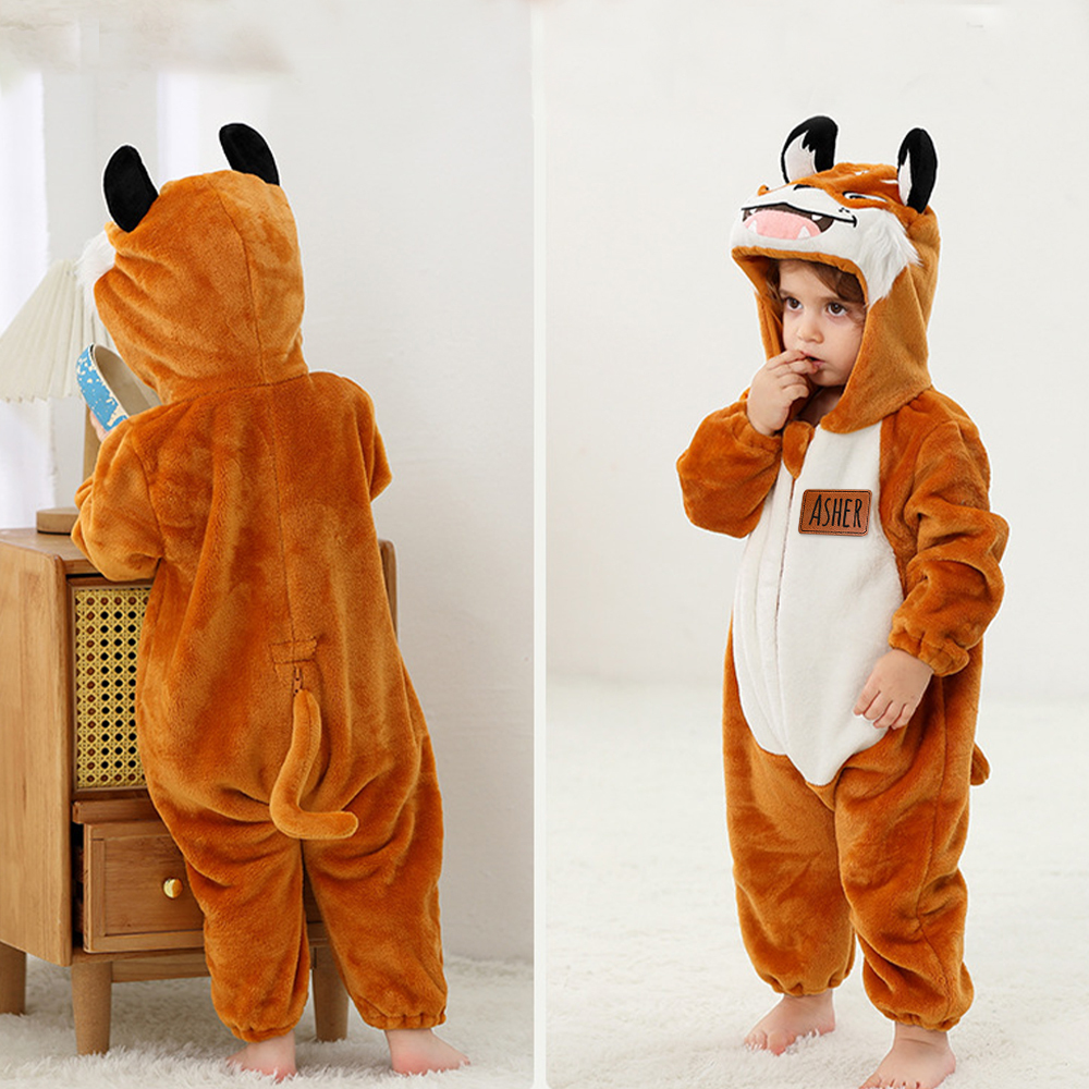 Personalized Leather Patch Baby Animal Warm Onesie  | CWBaby284