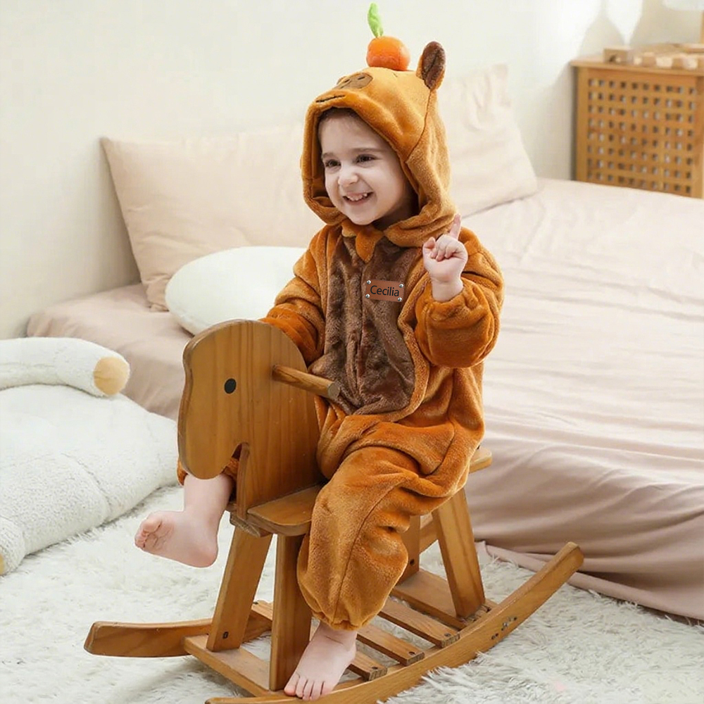 Personalized Leather Patch Baby Animal Romper  | CWBaby287