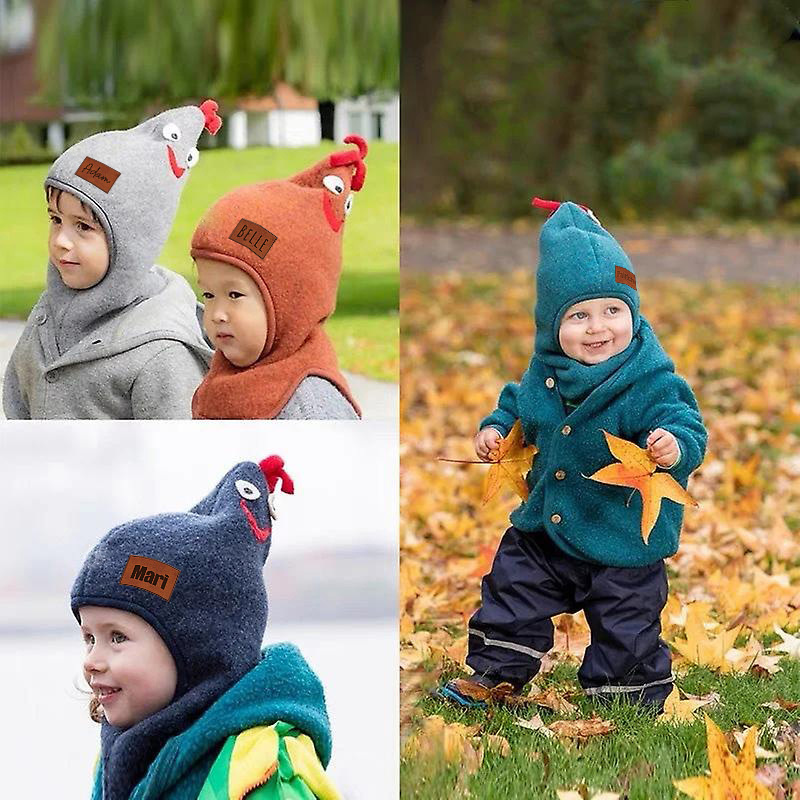 Personalized Leather Patch Wool Rooster Balaclava Hats | HSKid59