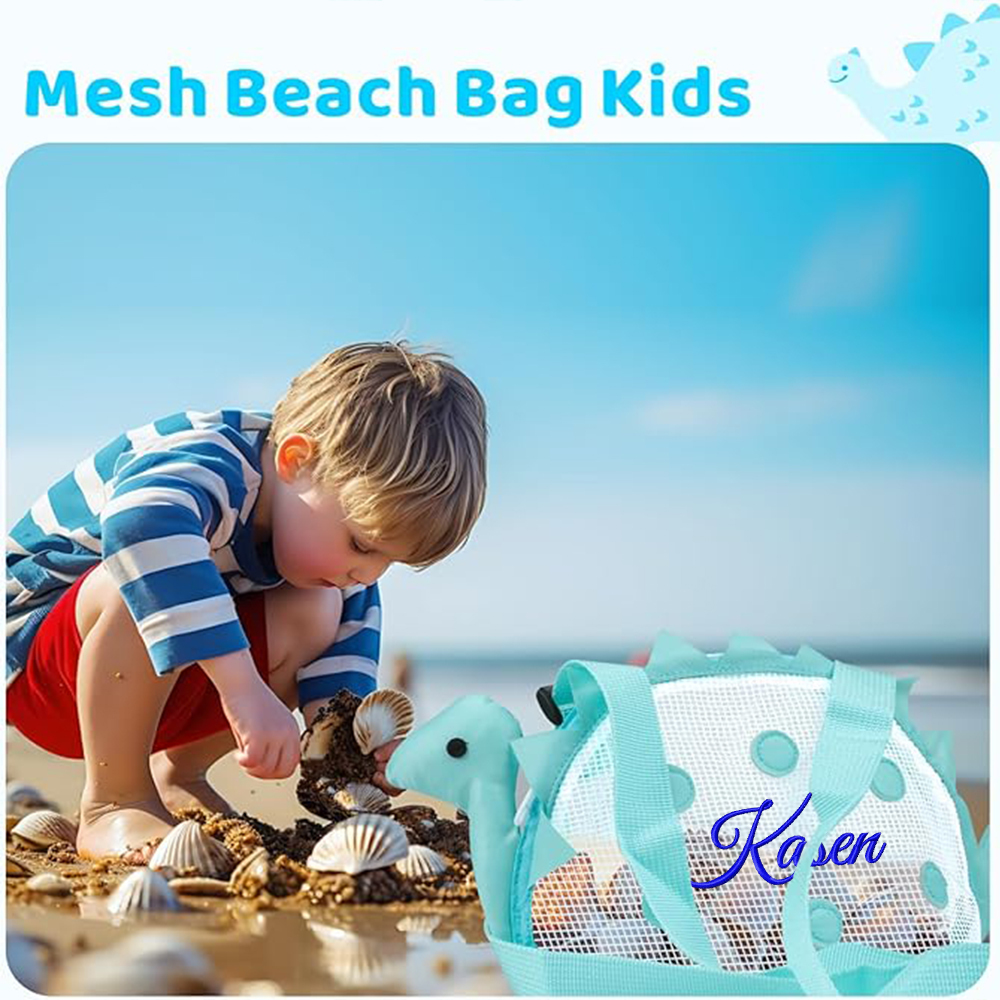 Personalized Embroidery Dinosaur Seashell Zipper Mesh Beach Bag | CWBeach102