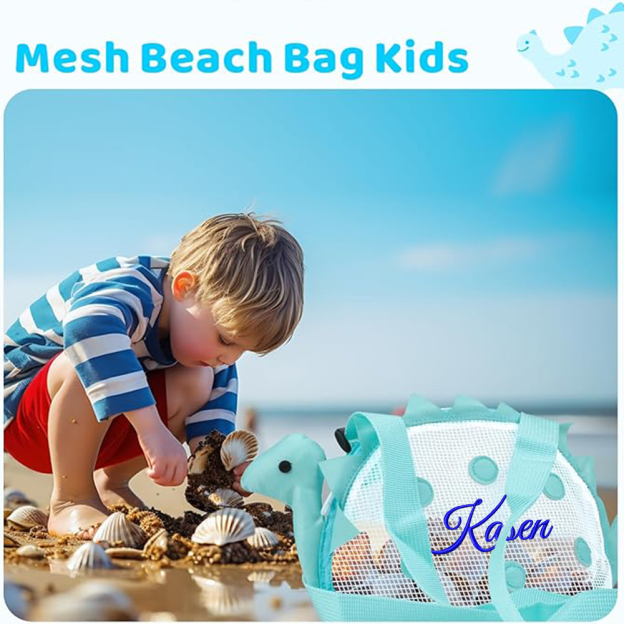 Personalized Embroidery Dinosaur Seashell Zipper Mesh Beach Bag | CWBeach102