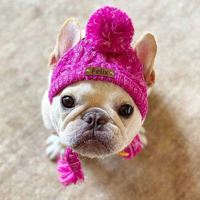 Personalized Pets Leather Patch Knitted Hat | BKPet215