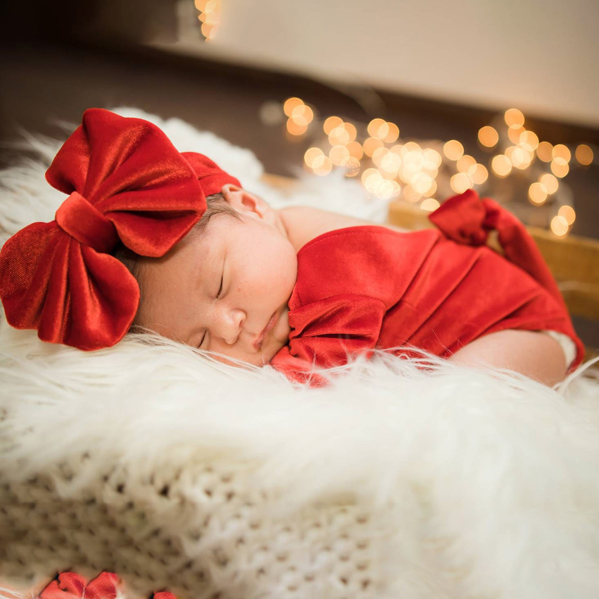 Personalized Newborn Girl Christmas Red Velvet Photo Outfit | MCGift151