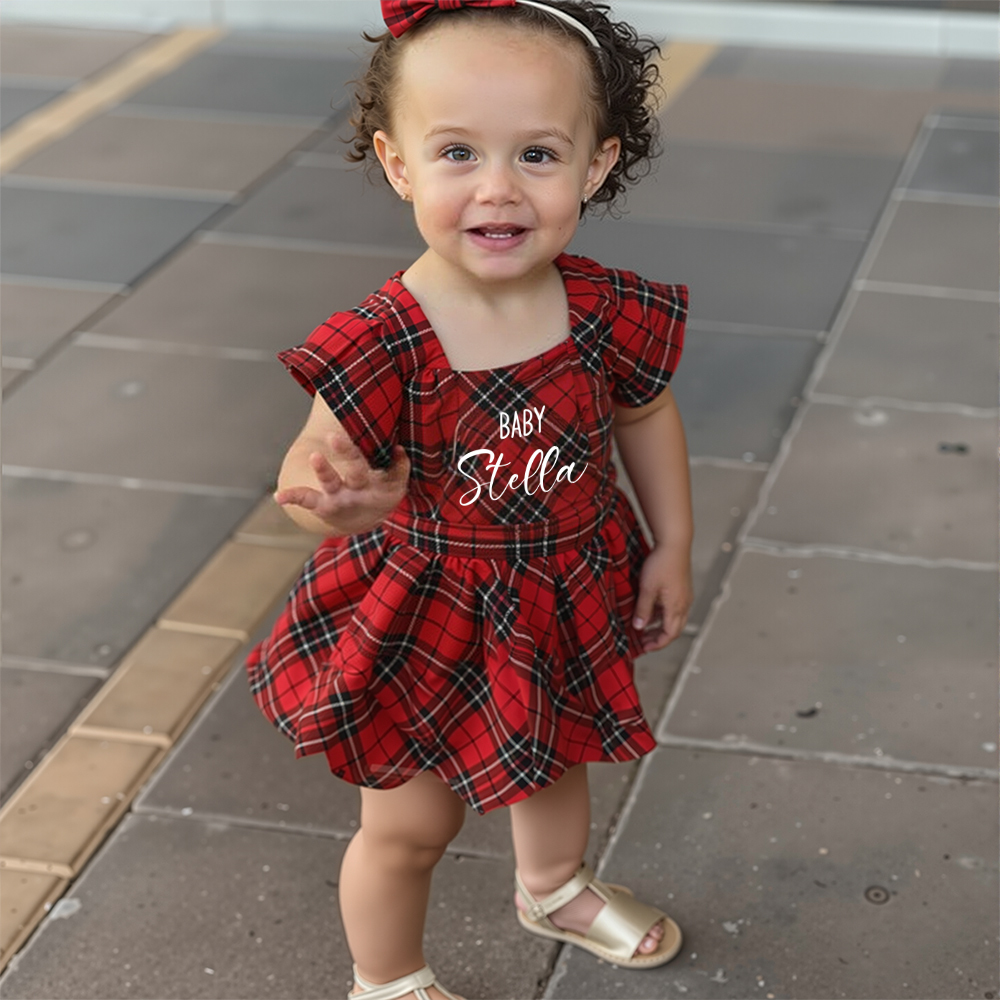 Personalized Christmas Baby Girl Plaid Dress Set | MCGift167