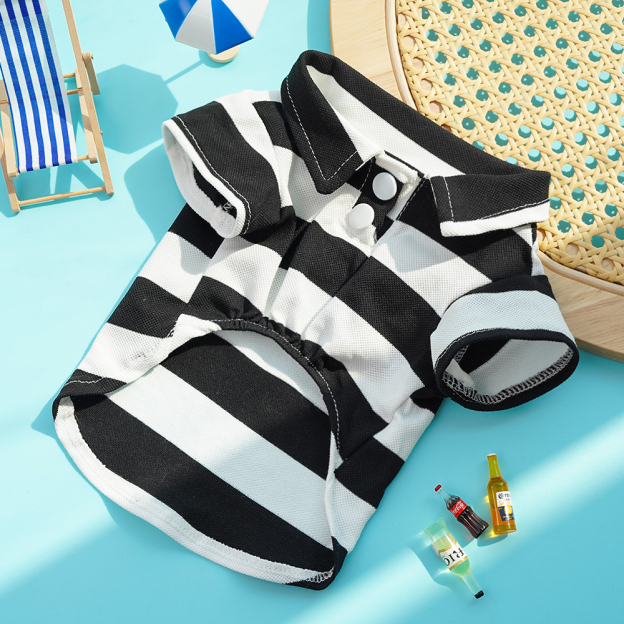 Personalized Leather Patch Pet Stripe Polo Shirt | BKPet223