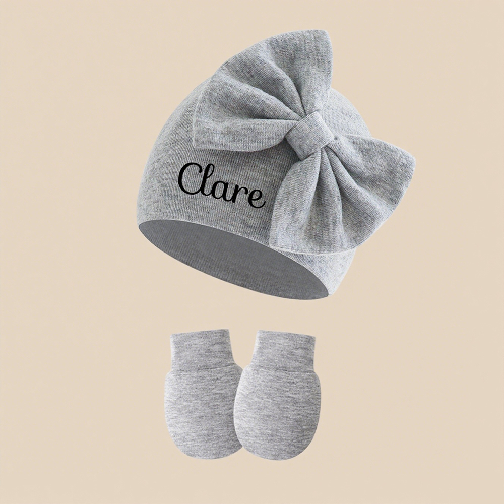 Personalized Newborn Coming Home Bow Beanie And Gloves Set | HSKid62