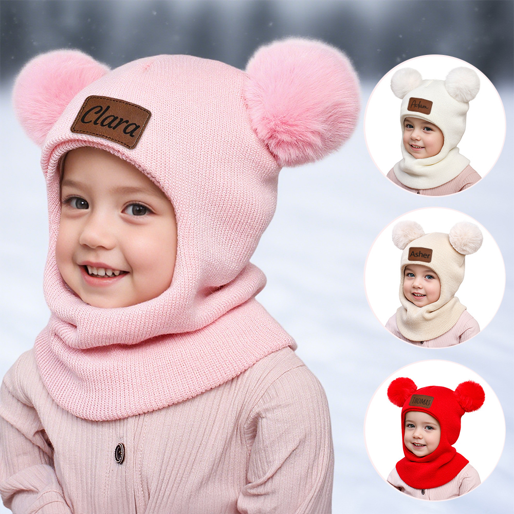 Personalized Kid Winter Warm Knitted PomPom Hat Scarf | HSKid64