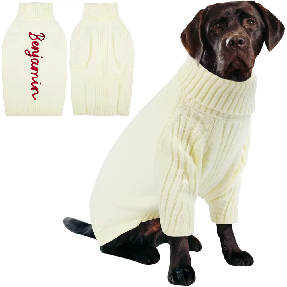 Personalized Hand Embroidery Pets Christmas Knit Sweater | BKPet235