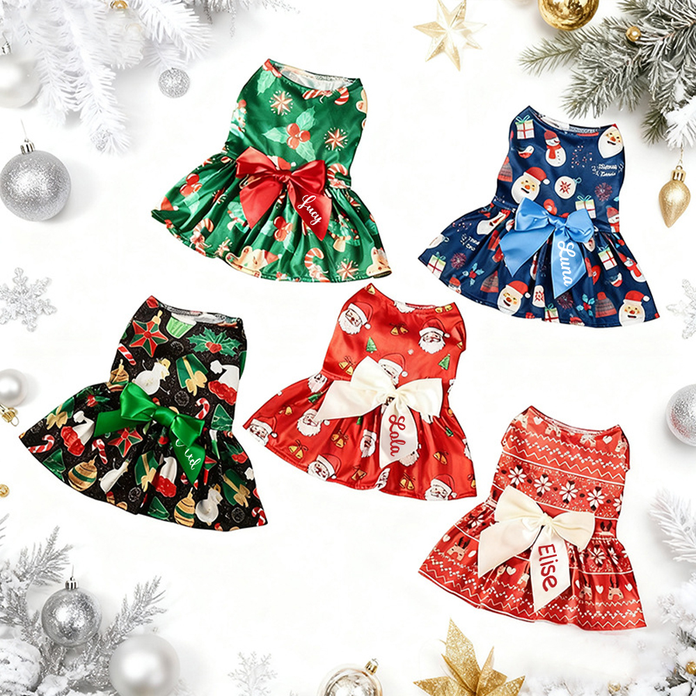 Personalized Pet Large Size Christmas Lovely Bow Dress | MCGift197